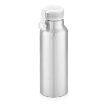 Imagem de Garrafa de alumínio 570ml com tampa de fita de silicone Branca - Prata