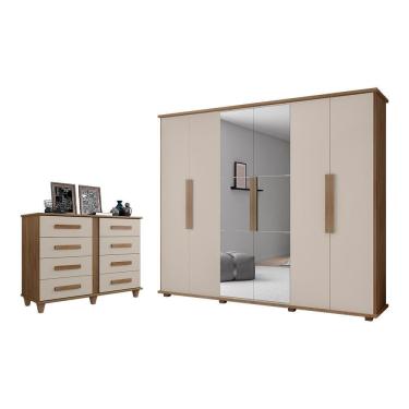 Imagem de Conjunto Roupeiro Com Espelho E Cômoda Cinamomo Off White