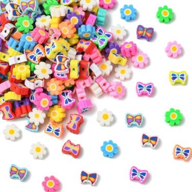 Imagem de UR URLIFEHALL 200 contas aleatórias de argila de polímero de flores feitas à mão borboleta Heishi contas espaçadoras para pulseira faça você mesmo, brinco, colar, fabricação de joias