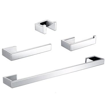 Imagem de Kit de ferragens para banheiro de aço inoxidável – Suporte para papel higiênico, ganchos para toalhas, barra para roupão, suporte de parede para banheiro e cozinha, 4 peças, conjunto de 4 peças polido
