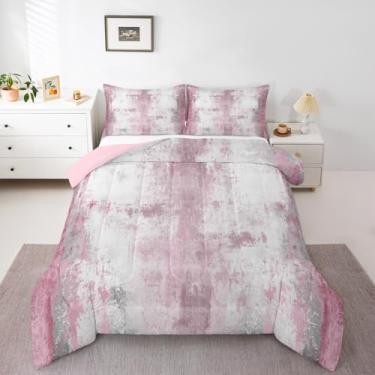 Imagem de Erosebridal Conjunto de edredom de lona, solteiro, com pintura grunge, retrô, ombré, tie-dye, desenho a óleo, abstrato, rosa claro, branco, edredom macio e confortável