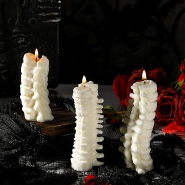 Imagem de Nuanchu Conjunto de 3 velas votivas de Halloween com 3 tamanhos 11 x 5 cm e 13 x 5 cm e 15 cm x 5 cm e 15 x 5,5 cm e 6 x 5,5 cm (formato de lombada)