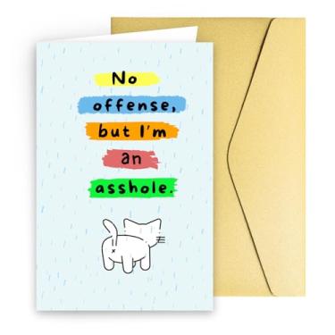 Imagem de Sorry Card – Cartão de desculpas engraçado "No Offense but I'm an Asshole" com desenho animado de bunda de gato, em branco dentro 20,8 x 13,7 cm, envelope dourado e selo de alumínio, presentes Im