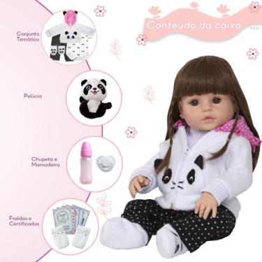 Imagem de Bebe Tipo Reborn Menina Panda Linda Cabelo Castanho Que Fala - Cegonha