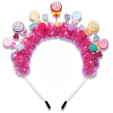 Imagem de NVENF Faixa de cabeça de doces, acessórios de fantasia de pirulito de bengala de doce, fantasia de Halloween, roupas de Natal para mulheres, lembrancinhas de festa de aniversário, presentes (padrão D)