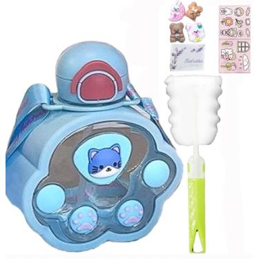 Imagem de viva story Garrafa de viagem de pata de gato com urso de palha, copo para beber gelo, leite, café, desenho animado, escavadeira, copo de plástico para piquenique, festa, presente de aniversário (pata