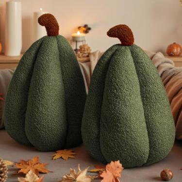 Imagem de Lanpn Conjunto de 2 almofadas de abóbora de abóbora de 40,6 x 30,5 cm de altura, almofadas decorativas de lã de ovelha macia para sofá e sofá verde