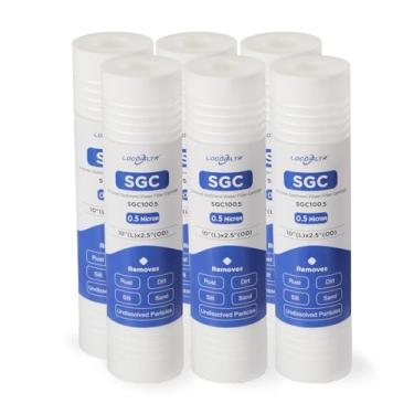 Imagem de Cartucho de filtro de água para poço de sedimento ranhurado Whole House 0,5 mícron 10 x 2,5 para AP110, AO-WH-PREV-R2, WHKF-GD05, CFS110, SGC-25-1005, 4WH-STDGR-F02, MBG-25098-05, FPMBG-5-975. (pacote