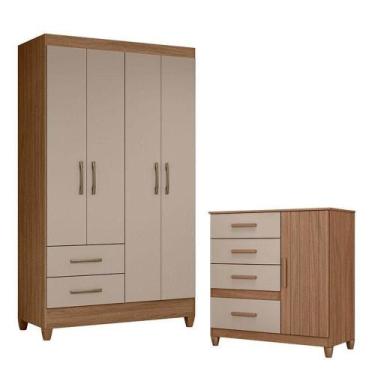 Imagem de Guarda Roupa Solteiro Chile E Cômoda Vênus Com Pés Carvalho Fendi  Mov