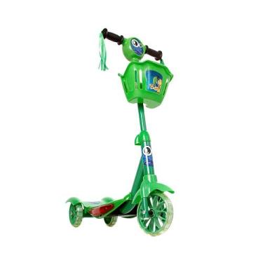 Imagem de Brinquedo Infantil Patinete Scooter 3 Rodas Com Cesta Luz E Som Verde 