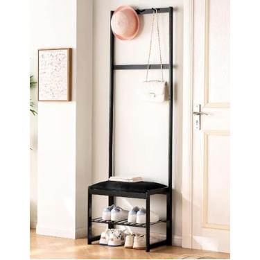 Imagem de Cabideiro Banco De Sapatos Cabide Hall Árvore Com Sapato Banco De Armazenamento 3 Em 1 Com Ganchos Banco De Entrada De Bambu Com Armazenamento Para Pendurar Jaqueta Fá, Primary Color, 51cm/20.1in long