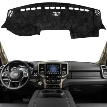 Imagem de KEYOOG Capa Para Painel De Carro, Tapete Painel, Compatível Com Do-Dge Ram 1500, 2500 E 3500 (Sem Modelos Hud) 2024 A 2019, Carpete Antirreflexo, Protetor Solar Antiderrapante (Flanela)