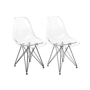 Imagem de Conjunto Com 2 Cadeiras Eames Eiffel Transparente  Base Preta