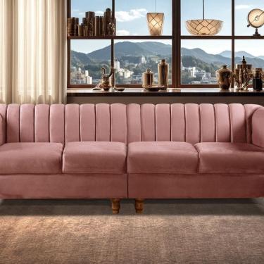 Imagem de Sofá 4 Lugares Decoração Retrô Clássico Realeza Chesterfield Rose