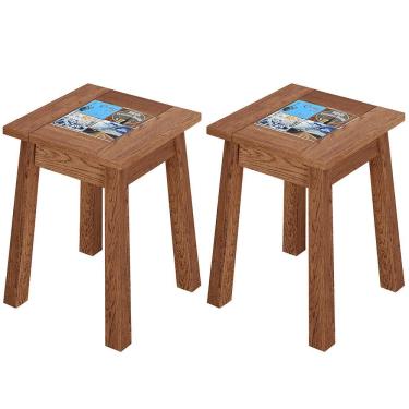 Imagem de Kit 02 Banquetas Baixas Rústica Com Cerâmica Vintage Imbuia