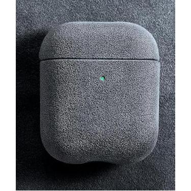 Imagem de Capa de couro para AirPods Alcantara de luxo importado da Itália capa de fone de ouvido feita à mão para Airpod (cinza, Airpod 1/2)