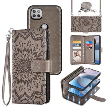 Imagem de Capa de celular para Motorola Moto One 5G Ace/G G5 2021 com zíper carteira magnética destacável com protetor de tela alça transversal alça flip porta-cartão slot One5G UW Ace 6.7 XT2113-5 cinza