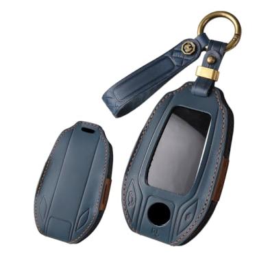 Imagem de HIBEYO Capa de chaveiro de couro compatível com BMW Série 5 6 7 G01 G11 G12 G30 G31 X3 X4 X5 730li 740li 750li Display LCD Acessórios para carro controle remoto inteligente com protetor de chaveiro