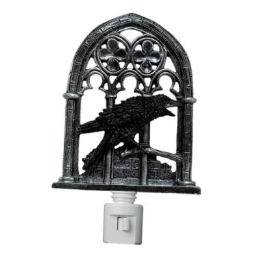 Imagem de MotiveTech Luminária de parede de resina com ornamento de corvo para Halloween, luminária gótica para sala de estar e cabeceira