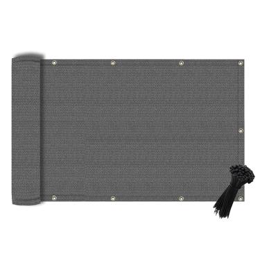 Imagem de Capa de cerca de tela de privacidade para varanda cinza escuro com proteção UV resistente ao clima à prova d'água para terraço ao ar livre, pátio, apartamento, quintal, varanda, deck com laços de