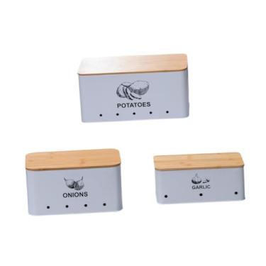 Imagem de Generic 3 peças de latas de armazenamento de vegetais de cozinha em aço carbono para armazenamento de cebola, batata e cebola, organizador de despensa para, Branco