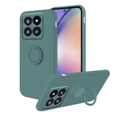 Imagem de Anlalish Compatível com Xiaomi 14T Pro capa de silicone fofa, capa protetora fina à prova de choque para mulheres/homens, capa de telefone Xiaomi 14T Pro com suporte de anel magnético (verde escuro)