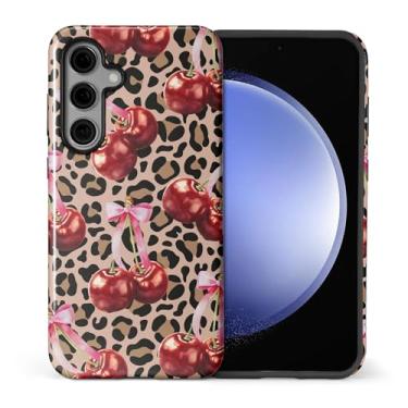 Imagem de ilikediy Capa para Samsung Galaxy S24 Plus, HL2 Estética Leopardo Cereja Laço Híbrido 2 Camadas Capa Protetora de Silicone Design Padrão Capa