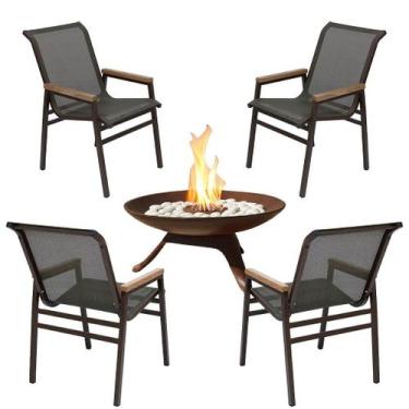 Imagem de Kit 4 Cadeiras Alumínio Tela Sling + Lareira Jardim Externa - NossaKas