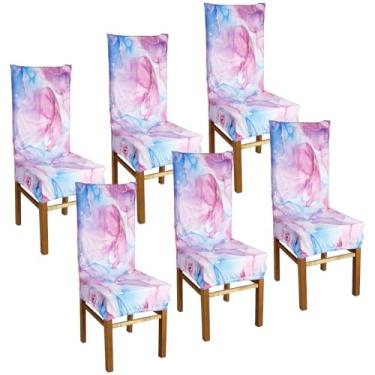 Imagem de 6 peças, capa de assento de cadeira, antiderrapante, elástica, decorativa, protetora, removível, lavável, capa de mesa de cozinha para sala de jantar, casa e cozinha (rosa, 6)