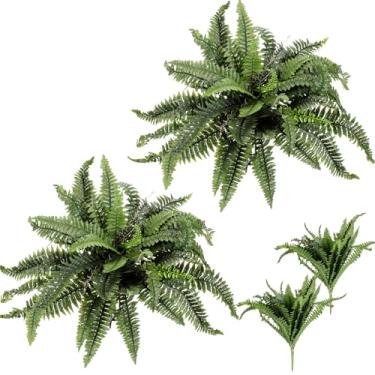 Imagem de Juinte Samambaias artificiais para atividades ao ar livre, conjunto de 2 samambaias artificiais de Boston 89 cm, grandes, plantas falsas para arbustos resistentes a UV, buquês de vegetação sintética