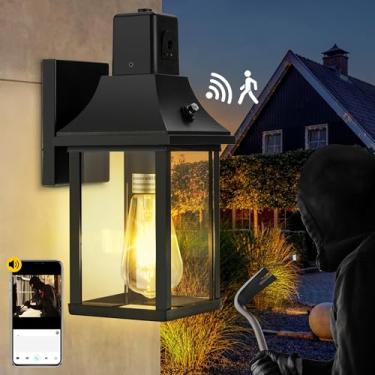 Imagem de HIHUOS Luz de varanda com câmera de segurança embutida do crepúsculo ao amanhecer iluminação externa - à prova d'água para montagem de parede - luzes externas para casa, garagem, porta da frente