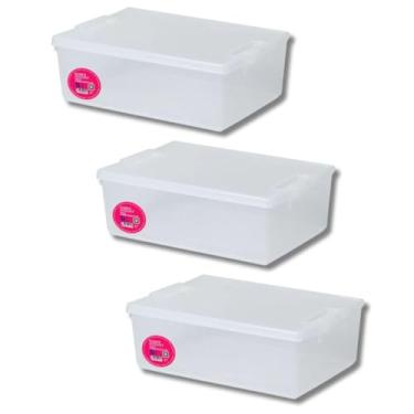 Imagem de Kit com 3 Caixas Organizadoras Multiuso Com Tampa 9 Litros Transparente 38cm x 25cm Para Cozinha Despensa Escritório Banheiro Lavanderia Quarto Para Guardar Brinquedos, Mantimentos Material Escolar