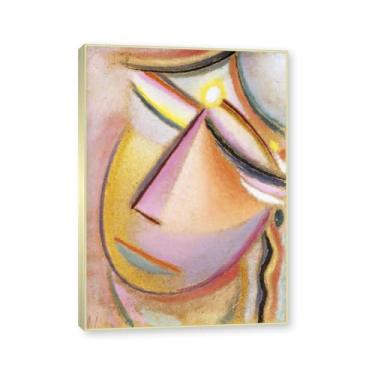 Imagem de NHLDZYH Moldura de champanhe. Impressões de arte Alexej von Jawlensky - Pintura de retrato - (cabeça abstrata 19) - Pôster de decoração de parede vintage. 40 x 56 cm - 15,7 x 20,1 pol