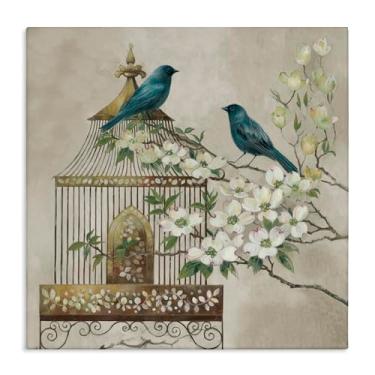 Imagem de Stupell Industries Design de arte de parede em tela Neutral Birdcage Menagerie por Elaine Vollherbst, 61 x 61 cm