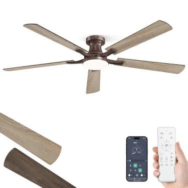 Imagem de ZMISHIBO Ventilador de teto de 152 cm com luz, aplicativo e controle remoto, montagem embutida de perfil baixo, luz LED regulável de 20 W, motor reversível silencioso para quarto, sala de estar