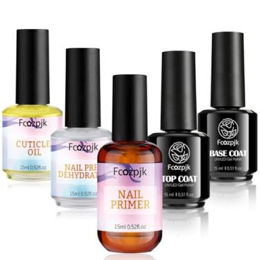 Imagem de Fcozjpk Desidratador de Unhas e Primer com Base de Gel e Top Coat Conjunto de Óleo de Cutícula, 5 Peças Kit de Preparação de Unhas para Acrílico e Géis Esmalte de Unhas Sem Limpar Gel Top Coat