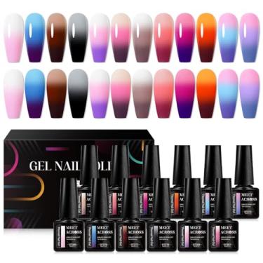 Imagem de MEET ACROSS Conjunto de 12 esmaltes de gel que mudam de cor, incluindo rosa, roxo, laranja, kit de manicure em gel que muda de humor para arte em unhas, casa, faça você mesmo