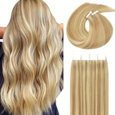 Imagem de Lacer Extensões de cabelo humano com fita adesiva de 45,7 cm 100 g 40 peças de extensões de cabelo loiro dourado a loiro platinado fita de cabelo humano real em cabelo liso