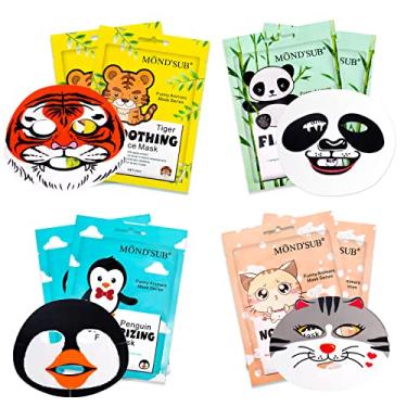 Imagem de Máscara de spa animal, folha de máscaras de personagens, pinguim, panda, tigre, gato, efeitos hidratantes nutritivos para todos os tipos de pele - presente de festa de aniversário para ela, noite de