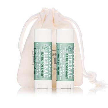 Imagem de Bálsamo labial natural, tratamento de dermatite perioral, calêndula, protetor labial curativo com óleo essencial de manjericão e alecrim de suporte imunológico, óleo de coco orgânico, pacote com 2