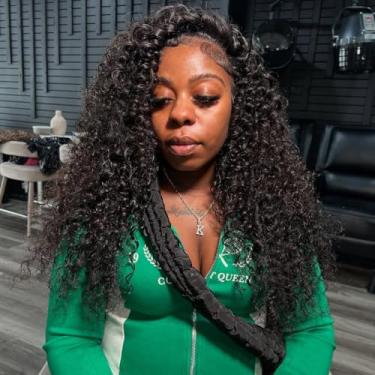 Imagem de Meia peruca cabelo humano onda profunda 3 em 1 meia peruca para mulheres negras 200% densidade desgaste e não cola perucas de cabelo humano cordão rabo de cavalo sem costura flip over sem renda peruca