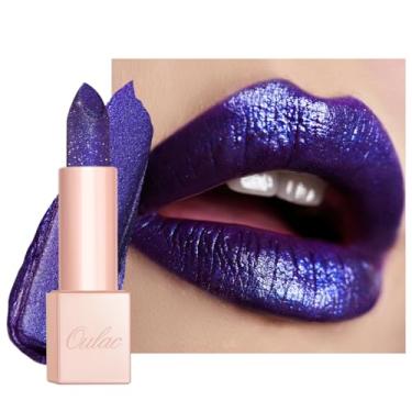 Imagem de Oulac Batom com glitter azul e roxo, acabamento de alto brilho infinito, cor labial hidratante infundida com óleo de rosa damasco para conforto o dia todo, beleza vegana sem glúten, safira D01
