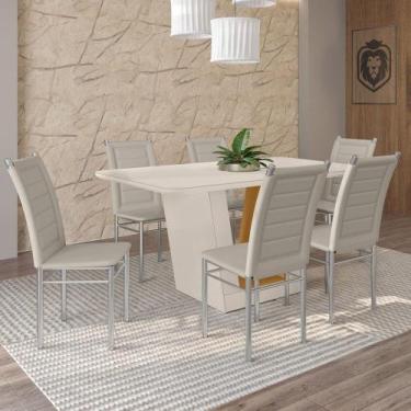 Imagem de Mesa de Jantar 6 Lugares Viena Tokio com Vidro Cromado/Off White/Natur