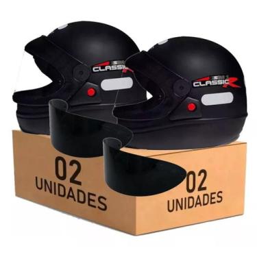 Imagem de Kit 2 Capacete San Marino Classic Preto Fosco Com Viseiras Extra, 58/5