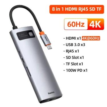 Imagem de Hub Usb Tipo C Baseus 200 Hub C Usb 8 Em 1