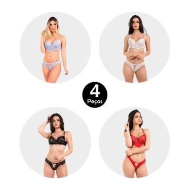 Imagem de Kit 4 Conjunto IMI Lingerie Com Bojo Cropped Em Renda E Tule Diamante,