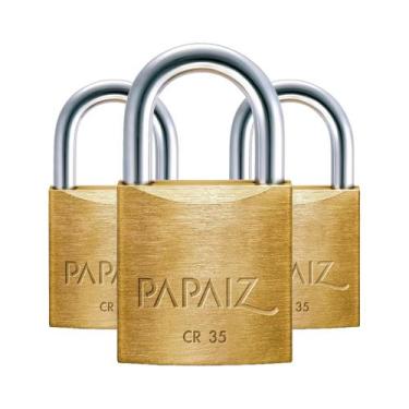 Imagem de Kit com 3 cadeado papaiz cr 35mm latão maciço com chaves
