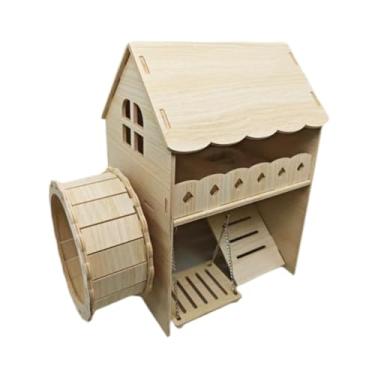 Imagem de Bothyi Casa de hamster de madeira de 2 camadas com balanço, decoração de habitat, brinquedo de brincar, esconderijo para hamster, acessórios de gaiola para