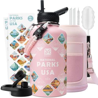 Imagem de DYSANKY Garrafa de água isolada | Metal a vácuo de aço inoxidável engrossado | Jarra de água grande esportiva portátil de 1,8 litro para academia e caminhadas com canudo, bolsa de transporte, alça de