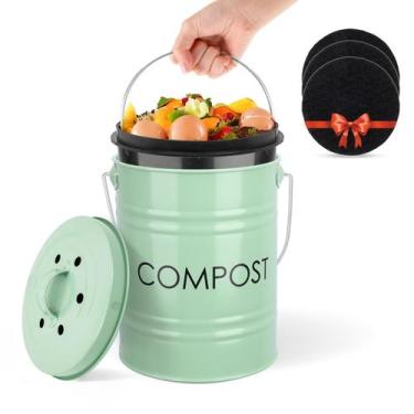 Imagem de Caixa de compostagem de bancada de cozinha Vipush Small com tampa verd